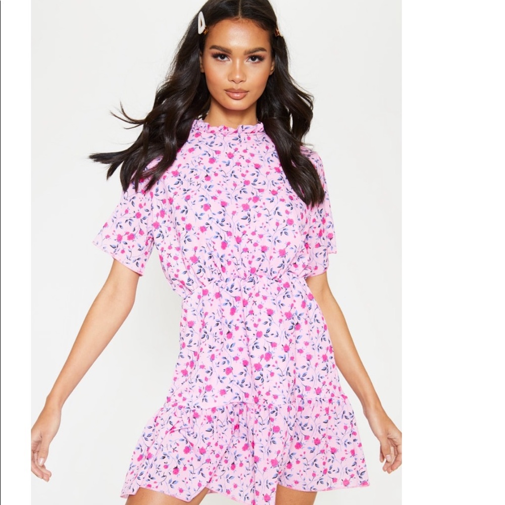 Pink floral skater dress mini